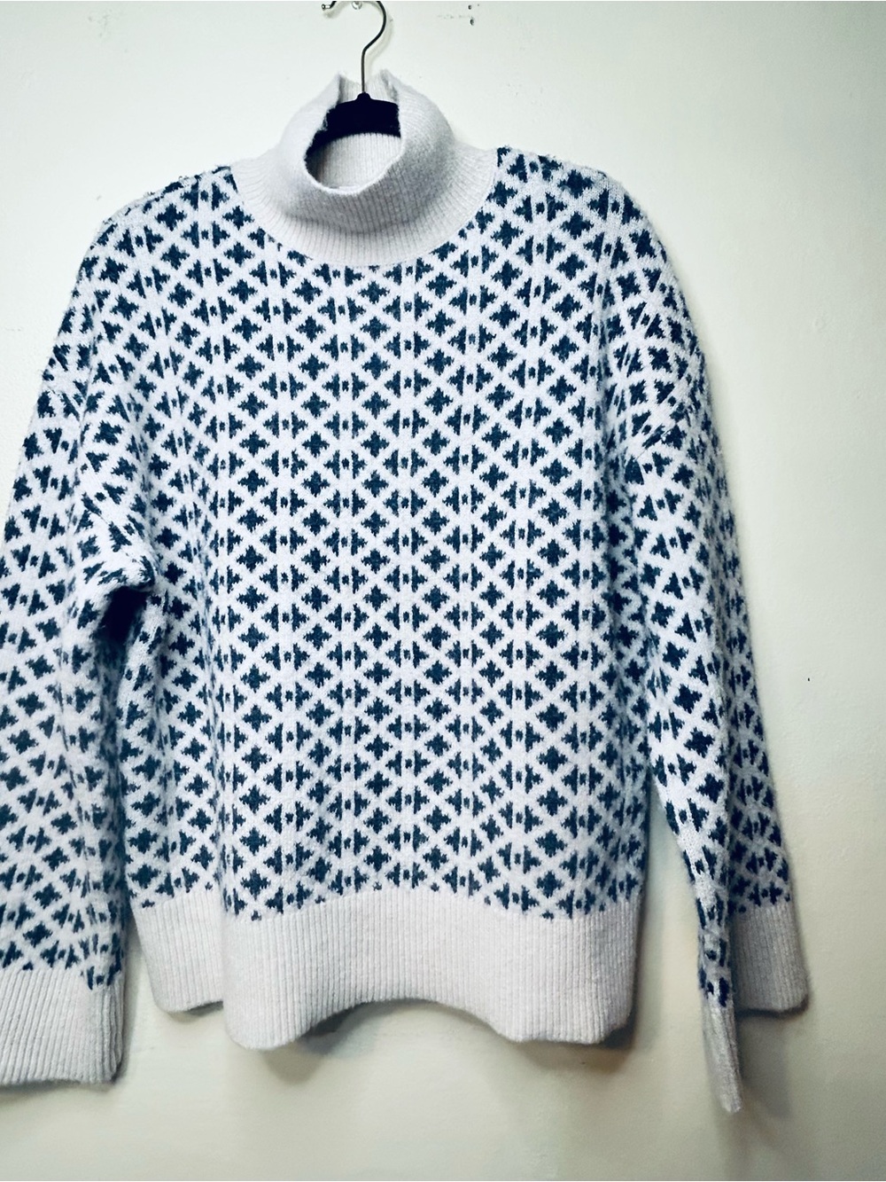 Republic White and Black Patterned Turtleneck Sweater